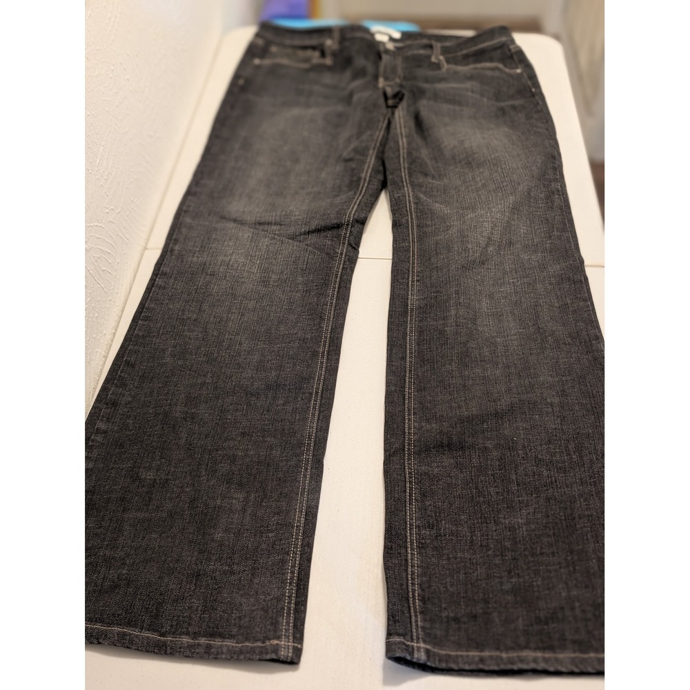 White House Black Market Blanc Wide Leg Jeans Grey Rhinestone Pocket